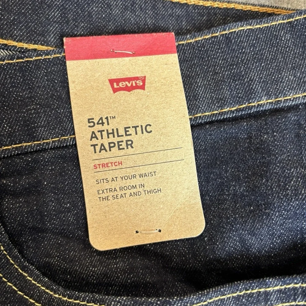 Levi Jeans Mens 48x30 Athletic Taper Dark Wash Blue Denim Stretch New With‎ Tags
